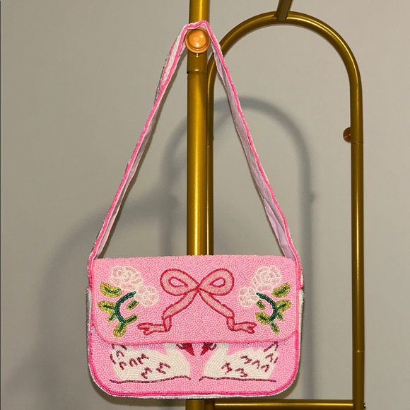 Francesca's Collections Handbags - Francesca's Collections Pink Floral Embroidered Shoulder Bag